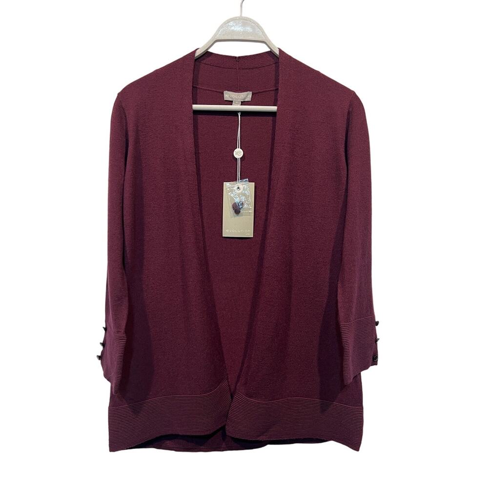 Evolution By Cyrus Sweater Myna Fine Knit Open Cardigan Burgundy Red Size Small